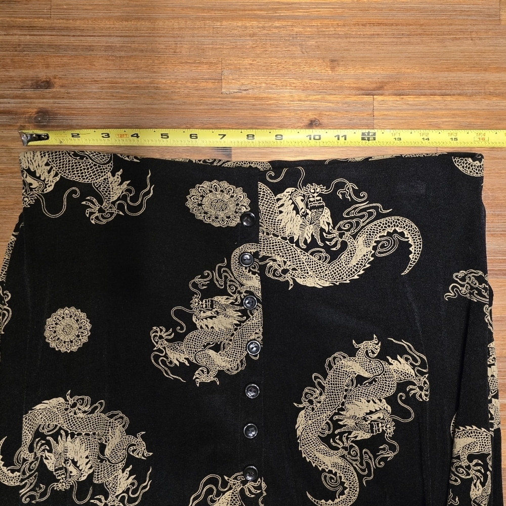 90s Vintage ES-SE PLUS Gold Dragon Celestial Maxi Skirt Black M - Picture 5 of 8